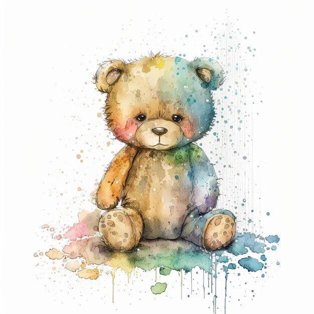 Watercolor painting of teddy bear