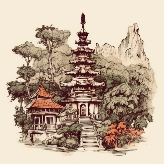 Watercolor painting of the temple