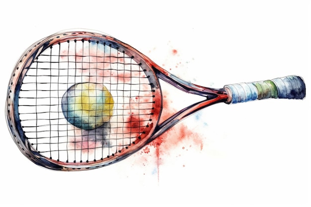 A watercolor painting of a tennis racket