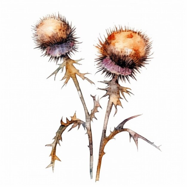 A watercolor painting of a thistle with the words thistles on it.