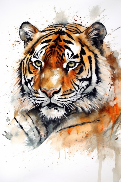 A watercolor painting of a tiger