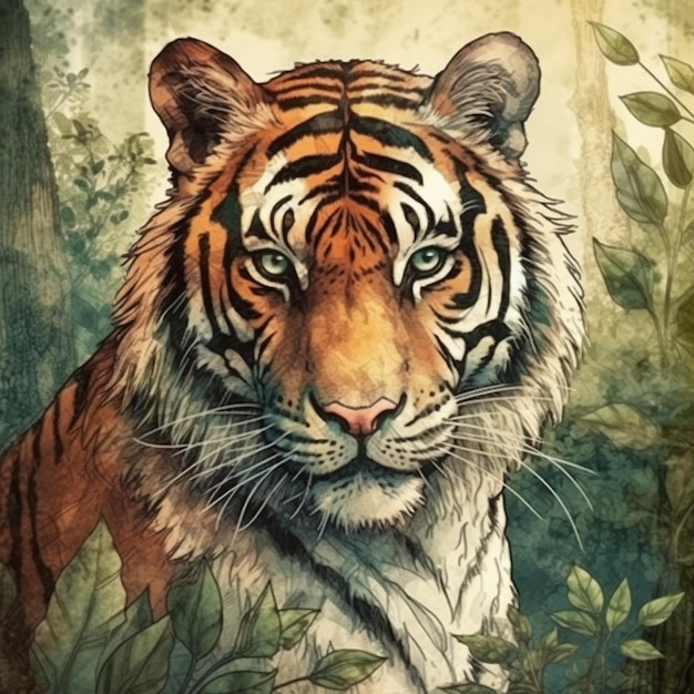 Watercolor painting of a tiger