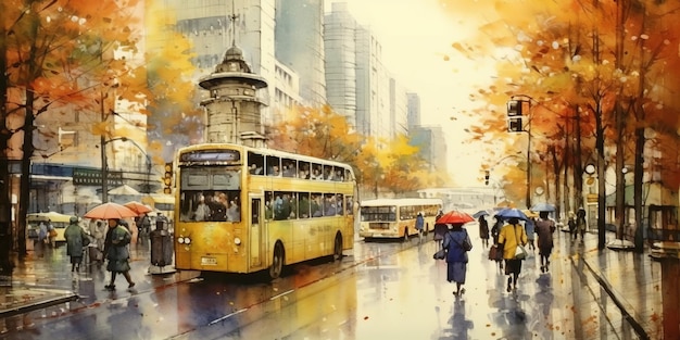 watercolor painting Tokyo See buildings and places as landmarks