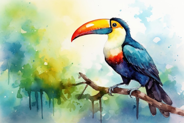 Watercolor painting of toucan bird