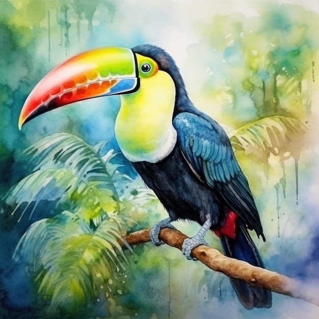 Watercolor painting of toucan bird