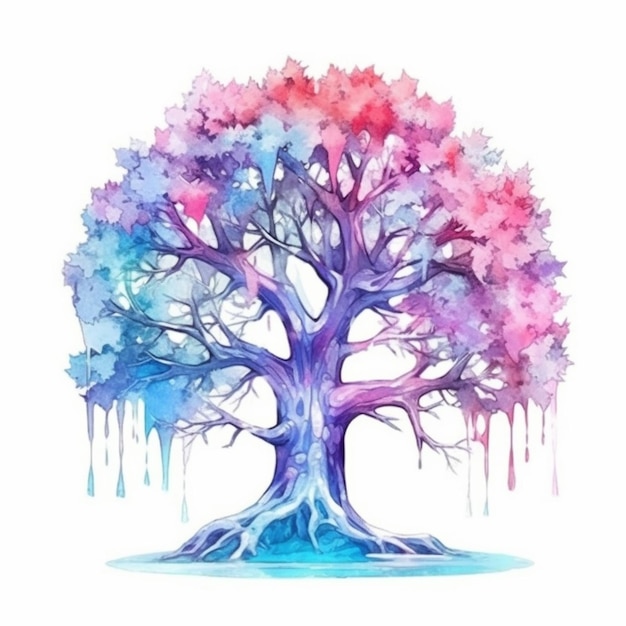 물방울 생성 ai가 있는 나무의 수채화 그림