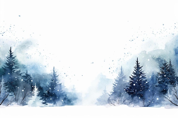 акварельная живопись деревьев в снегу.