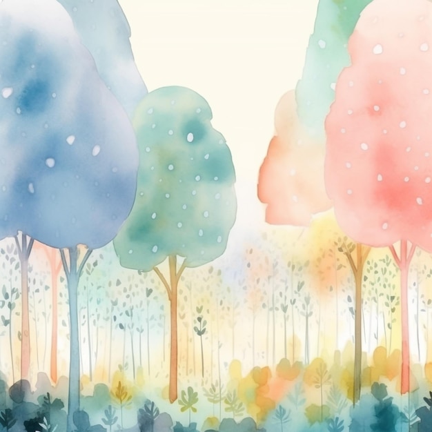 A watercolor painting of trees with the words " winter " on the bottom.