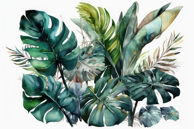 A watercolor painting of tropical leaves.