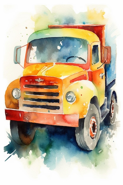 회사 mack의 트럭 수채화 그림.