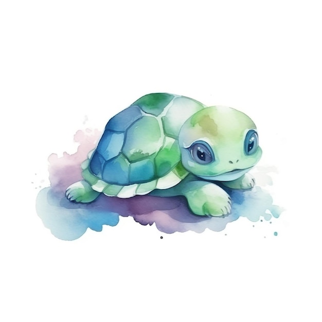 A watercolor painting of a turtle.