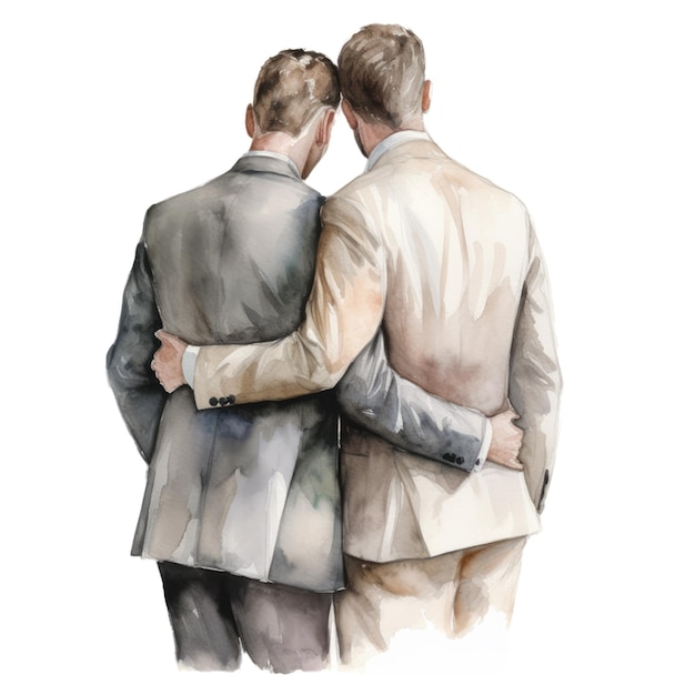 Photo a watercolor painting of two men hugging each other