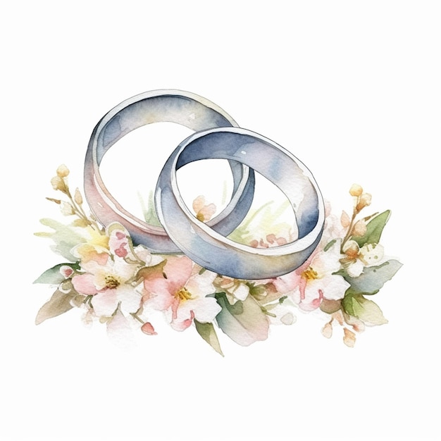 Photo a watercolor painting of two wedding rings
