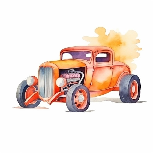 A watercolor painting of a vintage hot rod.