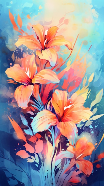 빈티지 무성한 꽃 스키마의 수채화 그림 Ai 생성 예술