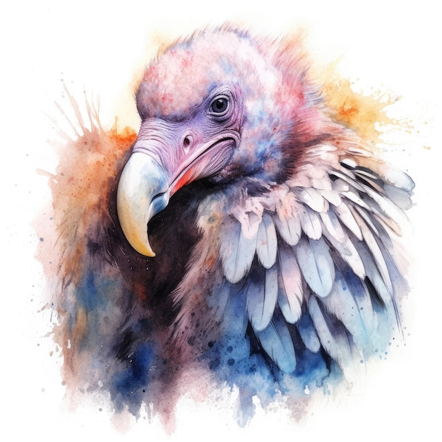 Watercolor painting of vulture with white background