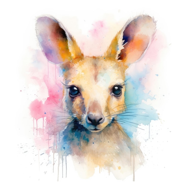 Watercolor painting of wallaby with white background