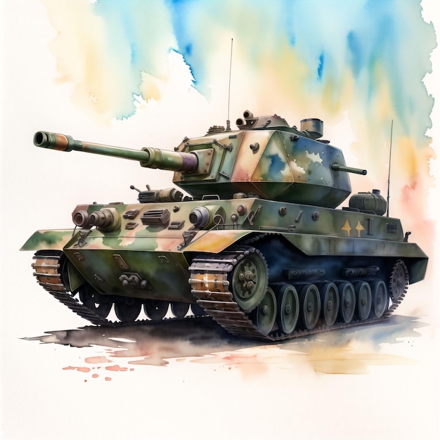 боевой танк акварелью