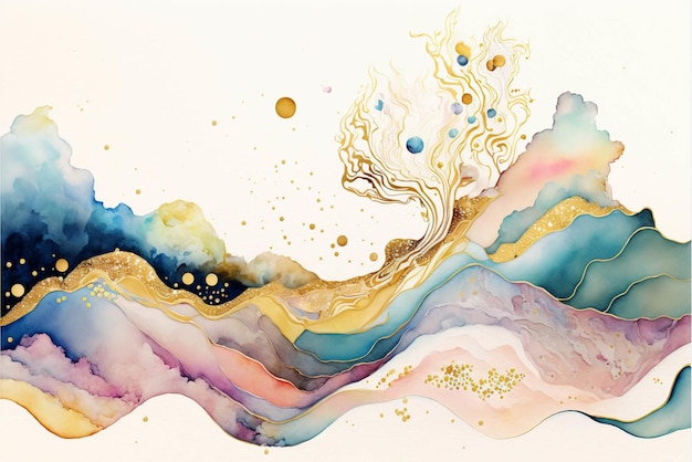 Watercolor painting of a wave and a tree generative ai