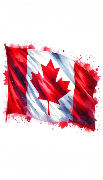 Photo watercolor painting of the waving canadian flag