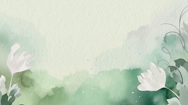 Watercolor painting of a white flower on a green background