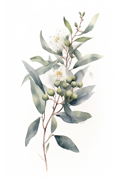 흰 꽃과 녹색 잎의 수채화 그림 생성 ai 이미지
