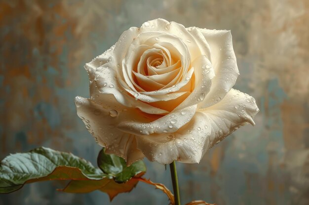 Watercolor painting of a white rose in bloom