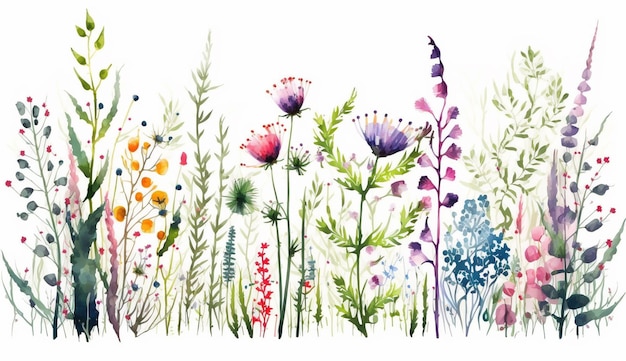 A watercolor painting of wild flowers.