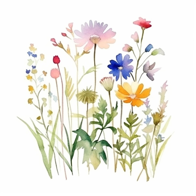 A watercolor painting of wild flowers.