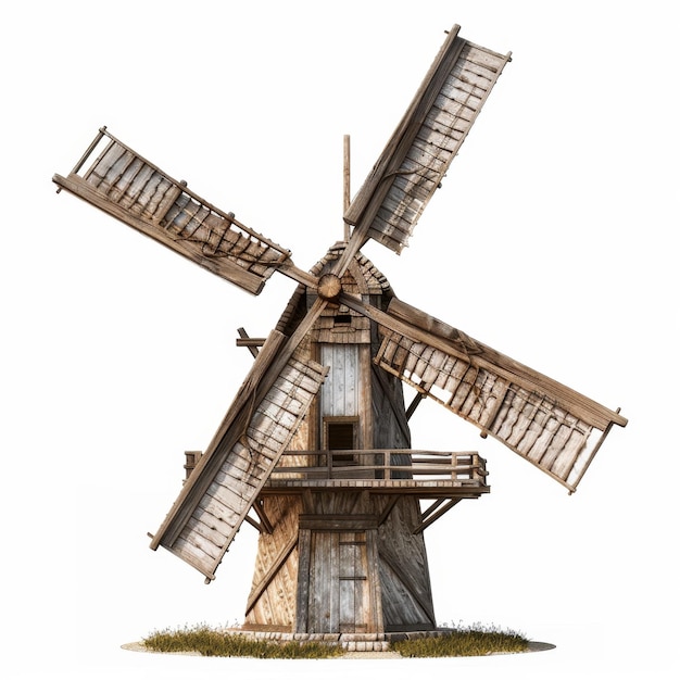 Watercolor Painting of a Windmill on White Background