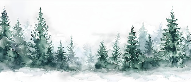 Watercolor painting of winter wild trees with evergreen leaves pine larch birch and fir Concept Winter Trees Evergreen Leaves Watercolor Painting Nature Art Wild Tree Landscape