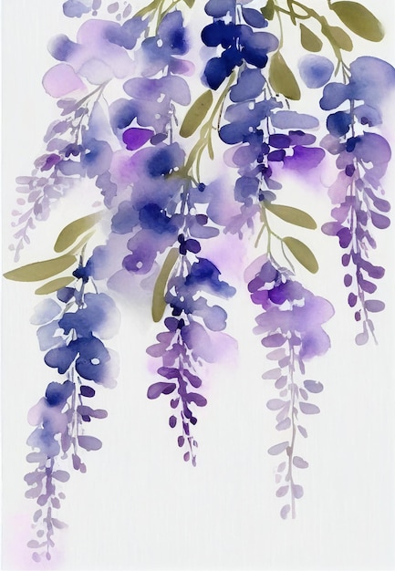 A watercolor painting of a wisteria branch.