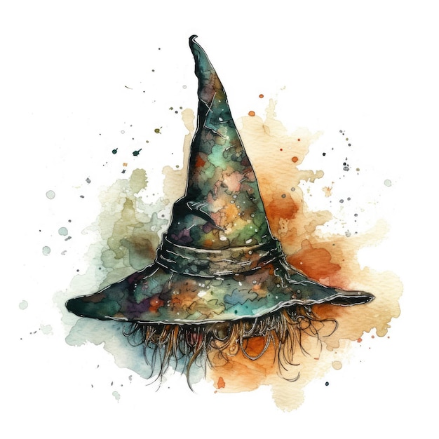 A watercolor painting of a witch hat