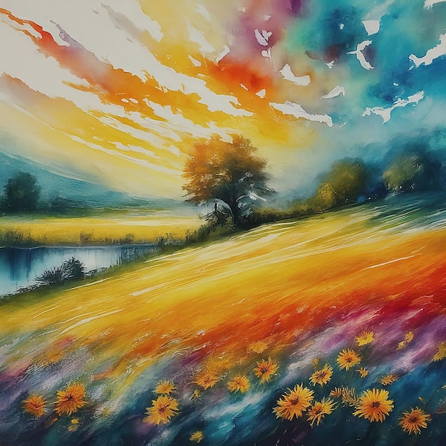 watercolor painting with beautiful flowers