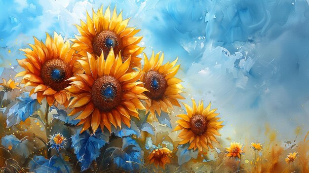 A watercolor painting with expressive sunflowers