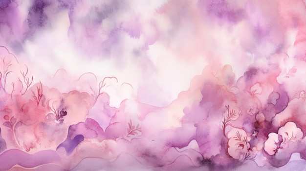 Акварельная картина с фиолетовыми цветами и белым фоном