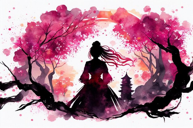 Photo a watercolor painting of a woman in a pink dress with a pink background and the words 