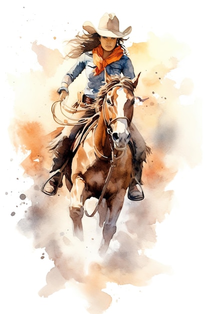 A watercolor painting of a woman riding a horse generative ai image