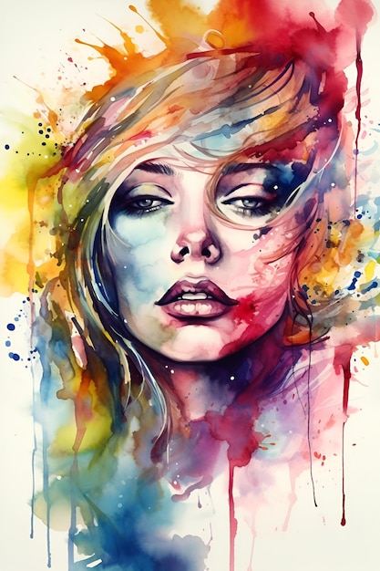 A watercolor painting of a woman's face.