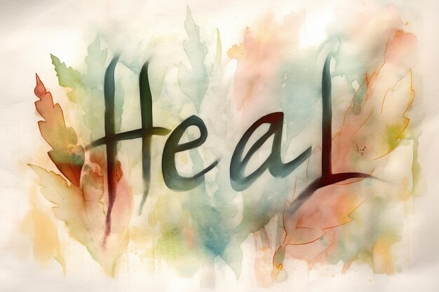 Watercolor painting of the word healquot with a soft and calming color palette created with Generative AI technologyquot