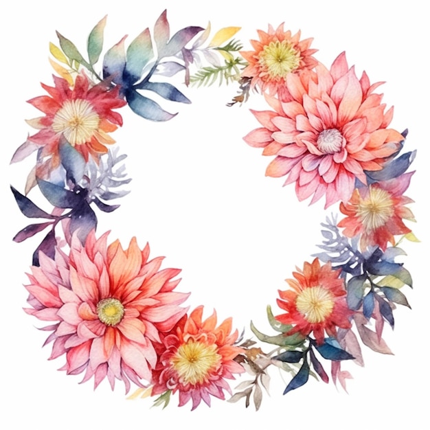 A watercolor painting of a wreath of flowers.