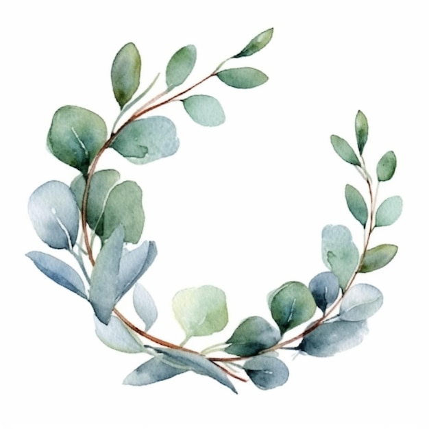 A watercolor painting of a wreath of green leaves and branches generative ai
