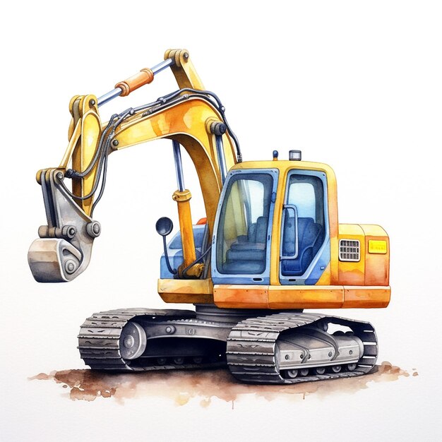 Photo a watercolor painting of a yellow excavator with the number 708 on it.