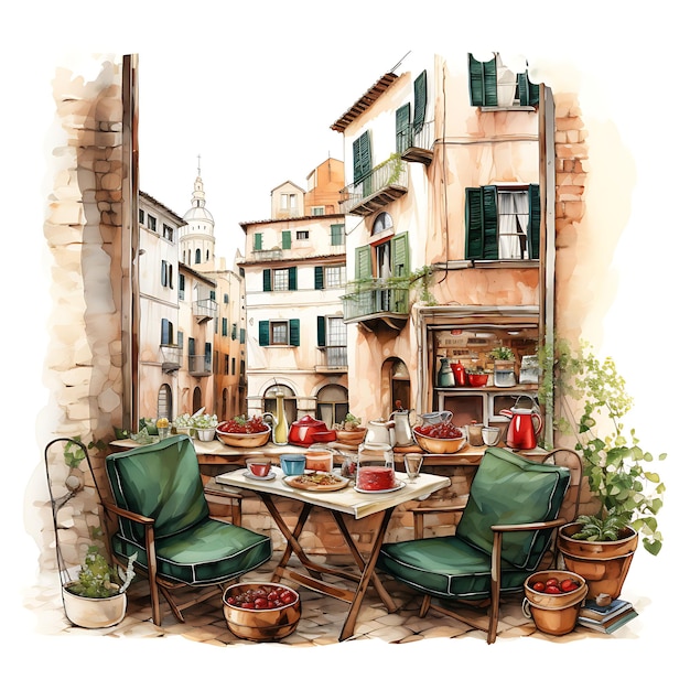 Watercolor Paintings of Cozy Furnished Rooms and Decorated Interiors From Countries and Cultures