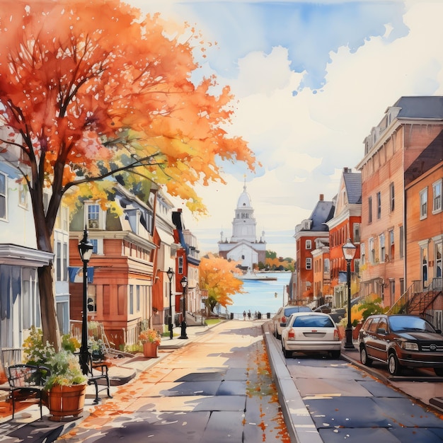 Photo watercolor paintings of houses and quiet streets