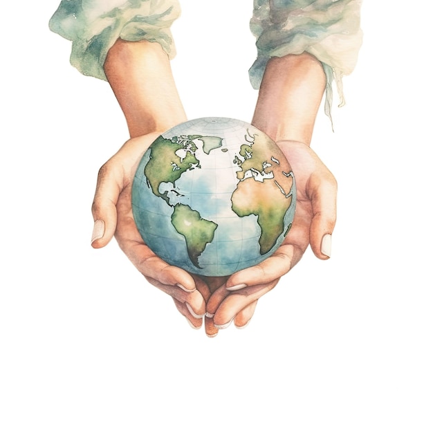 watercolor of A pair of child39s hands holding a globe