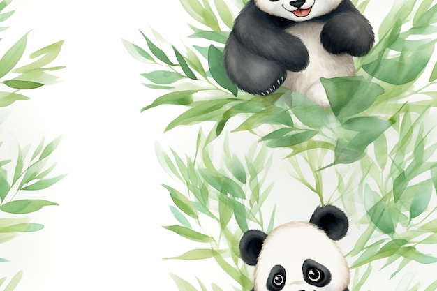 Photo watercolor pandas and the language of flowers