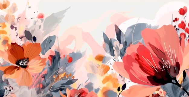 Photo watercolor panoramic background painted flowers with paint ai generated image