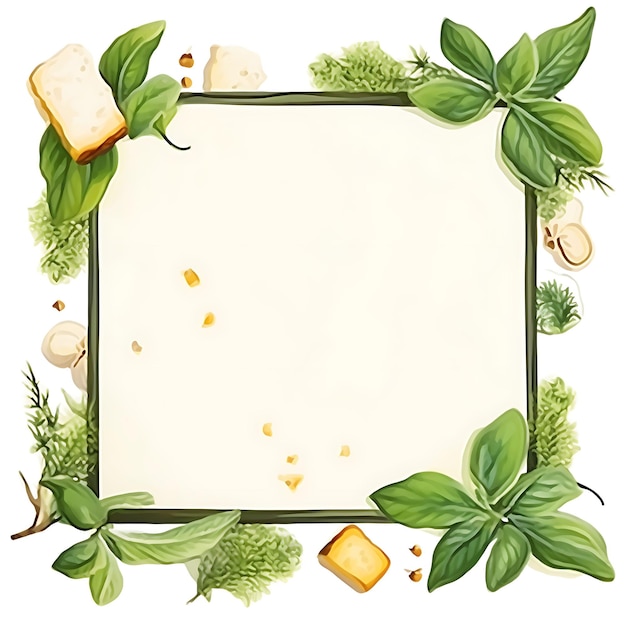 Watercolor Paper Frame With Palak Paneer Cashew Nuts and Gra watercolor Style Of Indian Culture