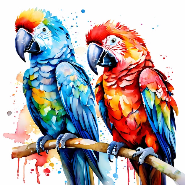 акварельная композиция попугая